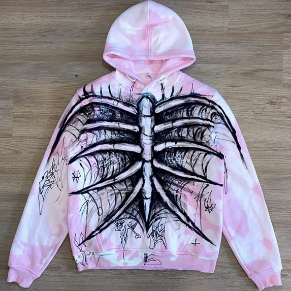 YCNYCHCHY Spring 2023 New Women Y2K Skeleton Hoodies pastel goth Jacket Streetwear Skull Rhinestone Zip Up Hoodie Oversized Sweatshirt