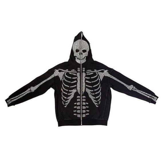 YCNYCHCHY Spring 2023 New Women Y2K Skeleton Hoodies pastel goth Jacket Streetwear Skull Rhinestone Zip Up Hoodie Oversized Sweatshirt