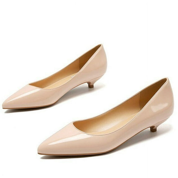 YCNYCHCHY Spring Genuine Leather Pumps Women Classic Low High Heels White Nude Color Work Pointed Toe Office Dress Shoes For Female