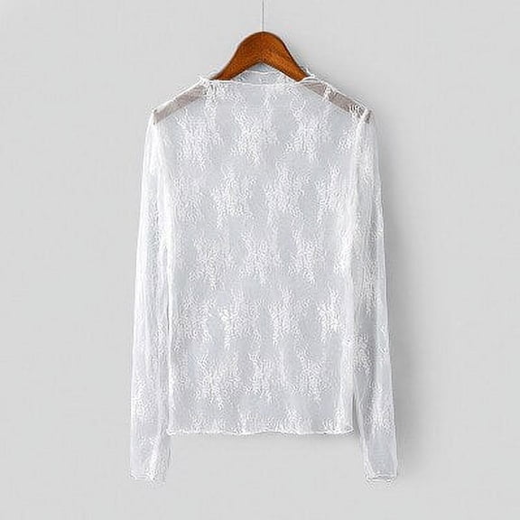 YCNYCHCHY Summer Women Lace Floral Embroidery Blouses Shirt Ladies tops Sexy mesh Blouses Transparent Elegant See-through Black Shirt