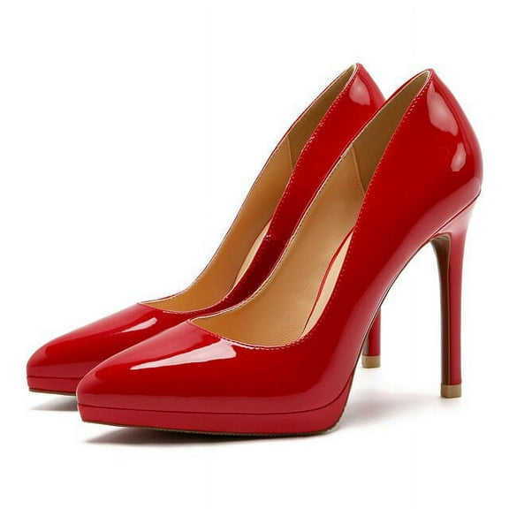 YCNYCHCHY Women Extreme 11cm Thin High Heels Genuine Patent Leather Pumps Female Lady Wedding Platform Red Black Pointed Toe Shoes