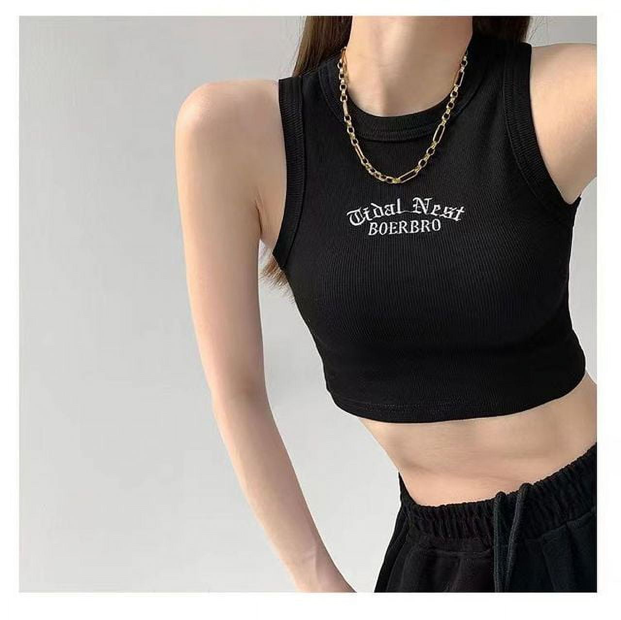 GARMONY Crop Tops Round Neck Letter Print Casual Korean Style Tank Tops for  Women Girls at Rs 140/piece in New Delhi