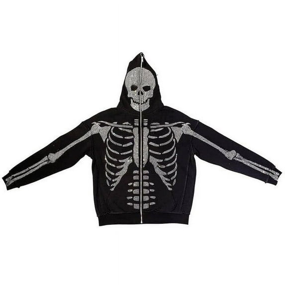 YCNYCHCHY Womens Y2k Fashion Hoodie Skull Rhinestone Zip Up Hoodie grunge Women's Oversized Sweatshirt Punk Harajuku Long Sleeve Outerwear