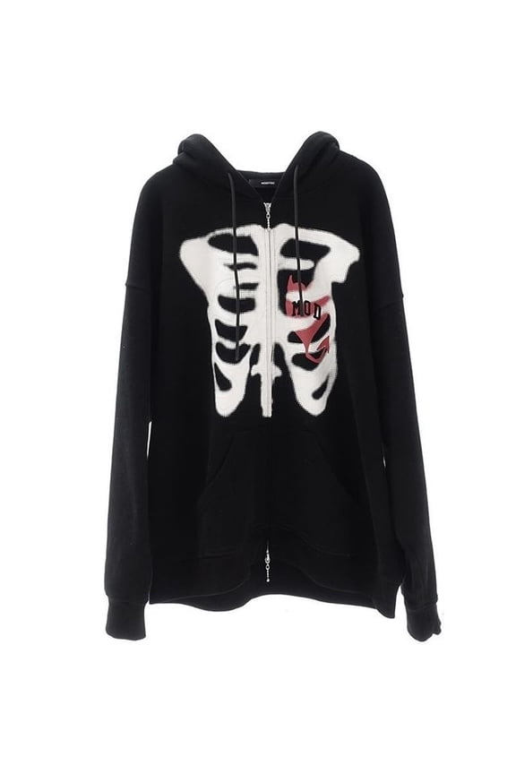Y2K Print Skeleton Hoodie Women Oversized Sweatshirts 2023 Fashion Goth Jacket Zip Up Hoodies Egirl Streetwear Emo Clothes