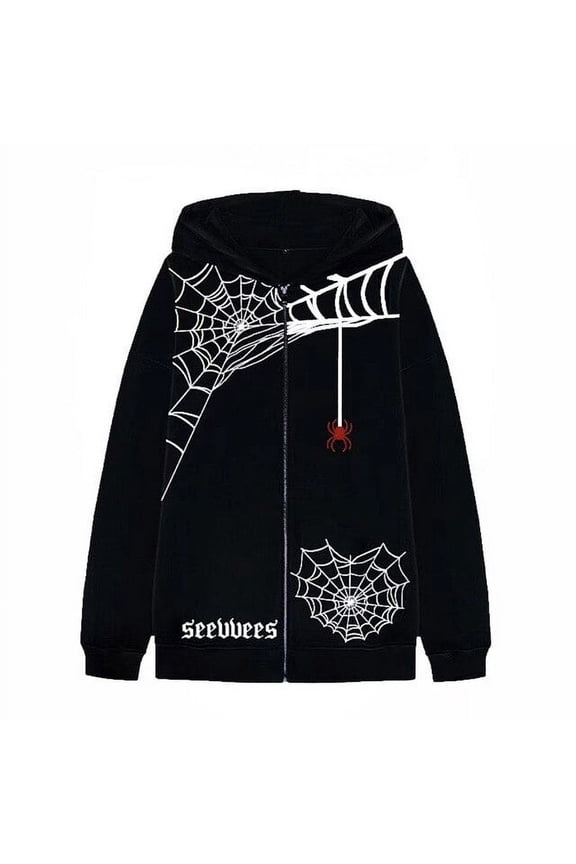 Y2K Rhinestone Cobweb Zip Up Hoodie Women Streetwear Oversized Sweatshirt 2023 Spring Men Goth Hooded Jacket Emo Clothes