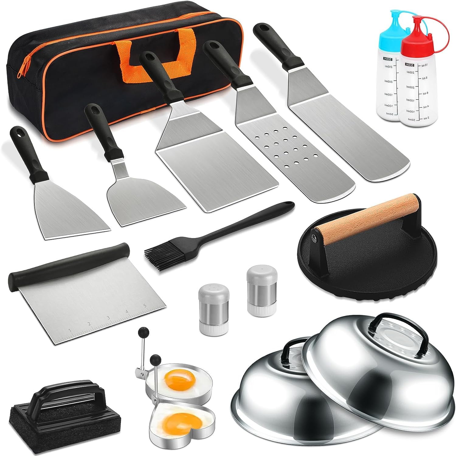  Grillers Choice 32 Piece Griddle Accessories Set Metal  Spatulas - Commercial Heavy Duty Stainless Steel,Flat  Top,Grill,Indoor-Outdoor,Hibachi,BBQ Grilling Utensils- Designed by Chef  and BBQ Judge : Patio, Lawn & Garden