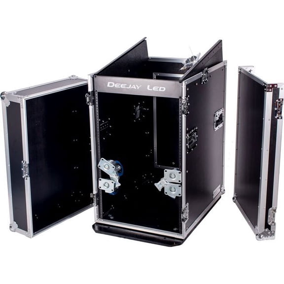 Fly Drive Case 14u Space Slant Mixer Rack / 16u Space Vertical Rack System with Full AC Door with Caster Board