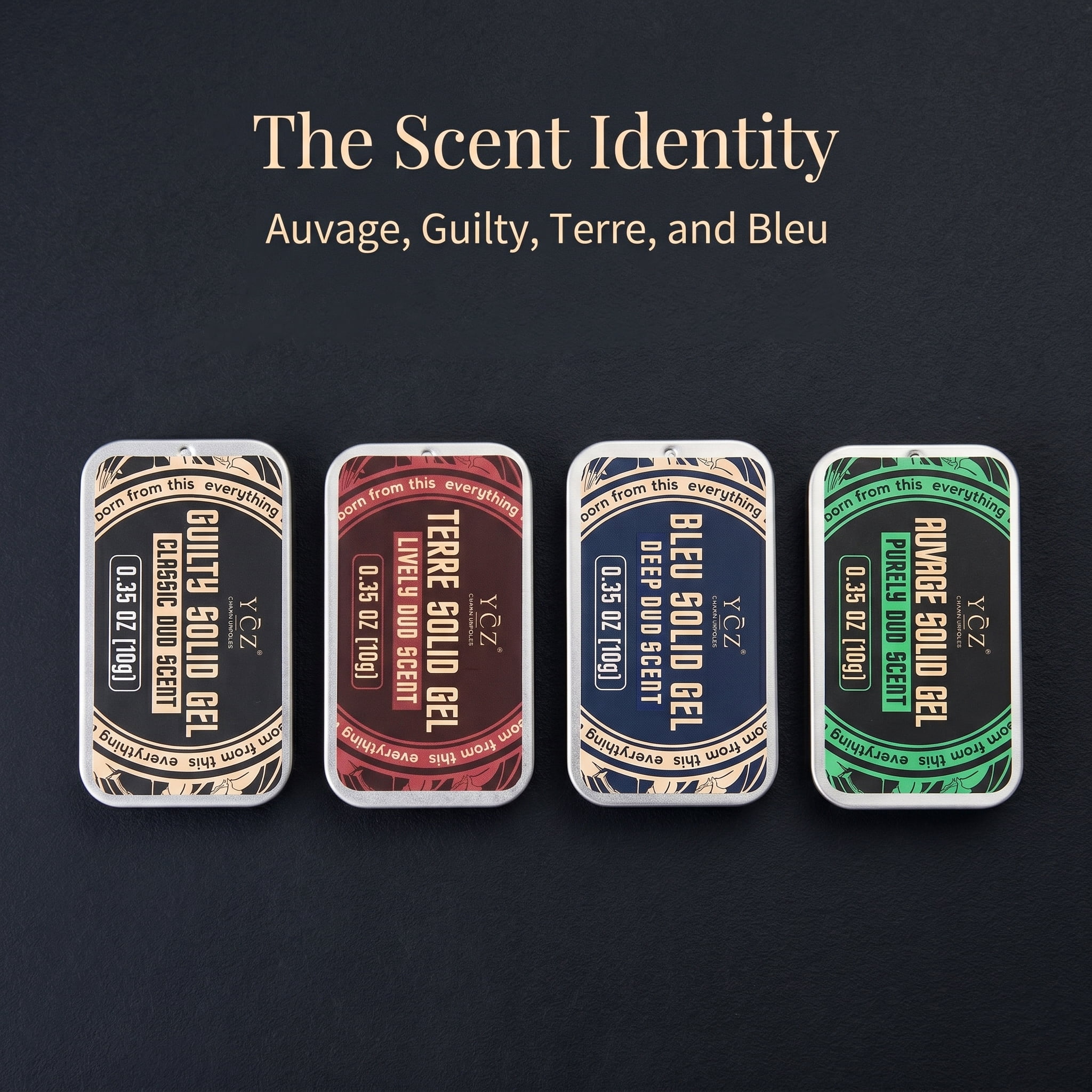 Ycz Solid Cologne for Men, 4 Pack, Auvage, Guilty, Terre, Bleu