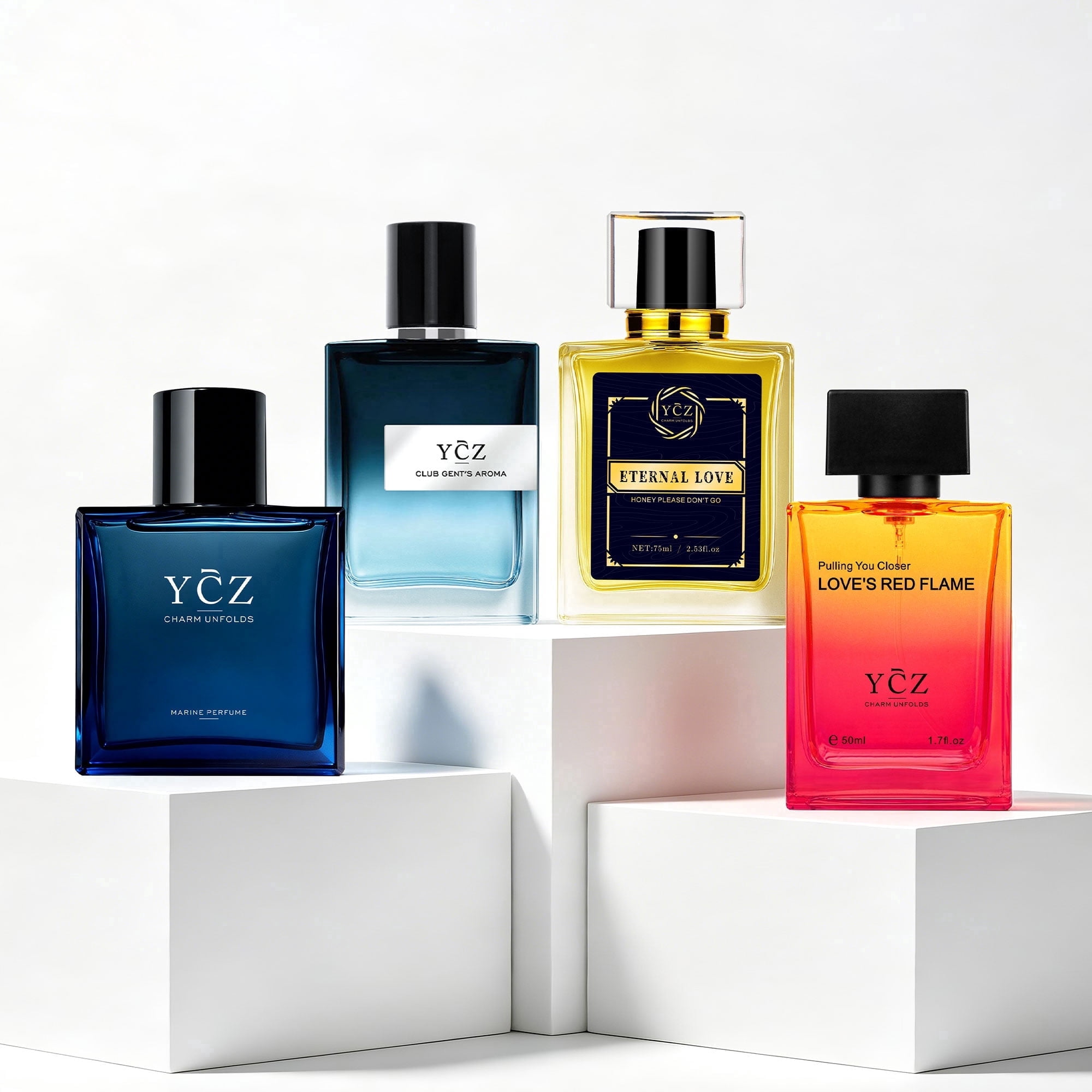 YCZ Men's 4-Piece Eau de Parfum Gift Set, 7.7 fl oz Total