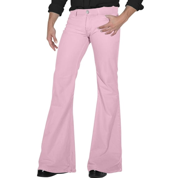 YDDIAN 70s Disco Pants for Men,Mens Bell Bottom Jeans Pants,60s 70s Bell Bottoms Vintage Denim Pants Jeans for Men Pink L
