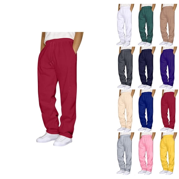 YDDIAN Baggy Pants for Men Relaxed Fit Drawstring Oversized Open Bottom Sweatpants Wide Leg Winter Work Y2k Pants with Pockets Red L