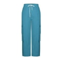 thumbnail image 1 of YDDIAN Baggy Pants for Women Comfy Drawstring Plus Size Fleece Sweatpants Wide Leg High Waisted Summer Y2k Cargo Pant with Multiple Pockets Blue 3XL, 1 of 4