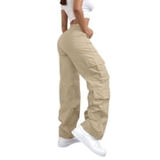 YDDIAN Baggy Sweatpants for Women Oversized High Waisted Fleece Cargo Pants Drawstring Wide Leg Fall Workout Sweatpants with Multiple Pockets Beige M