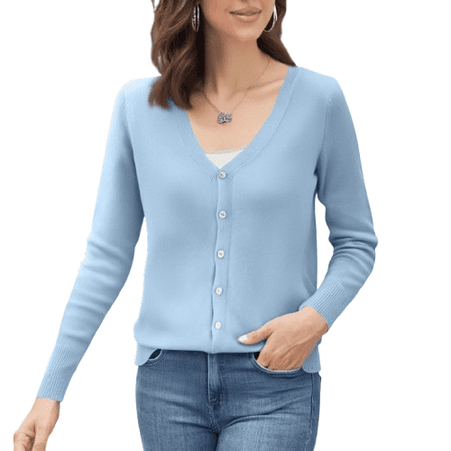 YDDIAN Button Down Cardigans for Women Fashion Plain Knit Sweaters Long Sleeve V Neck Winter Y2k Dressy Cardigan Sky Blue M