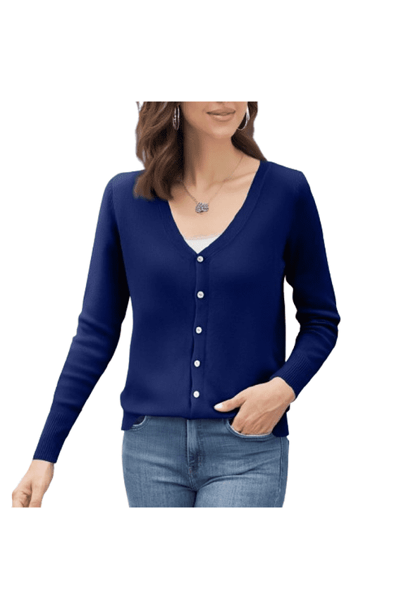 Button Down Cardigans for Women Plain Cute Knit Sweaters Long Sleeve Vneck Spring Dressy Casual Cardigan Navy XXL