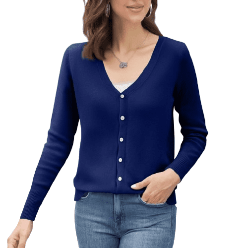 YDDIAN Button Down Long Sleeve Knit Sweater Plain Fashion Cardigan Vneck Winter Casual Y2k Sweaters Navy L