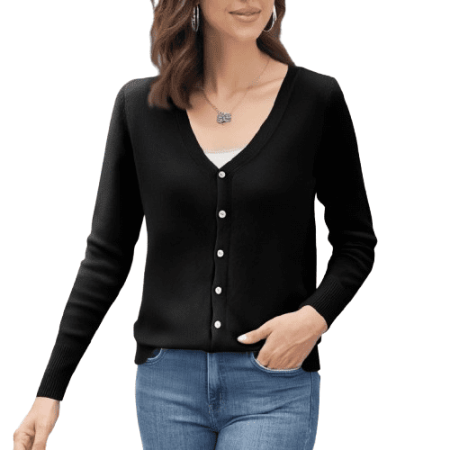 A.Jesdani Women's Black V-Neck Button-Down Cardigan Sweater, Soft Plus Size 2XL