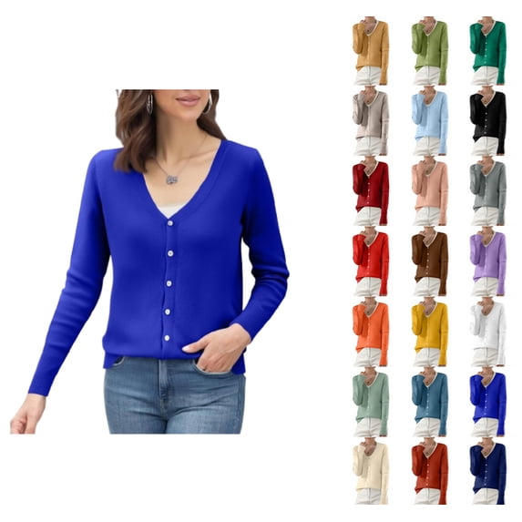 YDDIAN Cardigan Sweaters for Women Lightweight Baggy Button Down Casual Knit Cardigan Vneck Long Sleeve Fall Fashion Basic Sweaters Royal Blue S