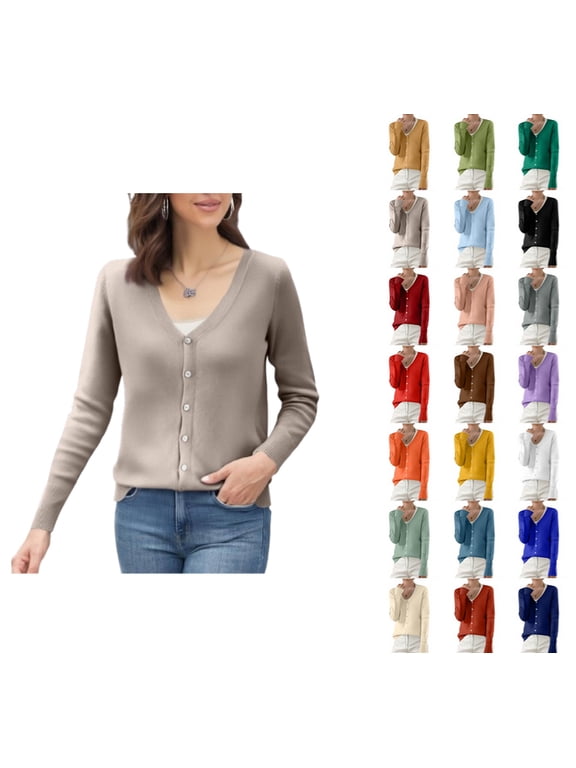 Cardigan Sweaters for Women Trendy Cute Button Up Loose Fit Knit Cardigan V Neck Long Sleeve Fall Dressy Fashion Sweaters Camel M