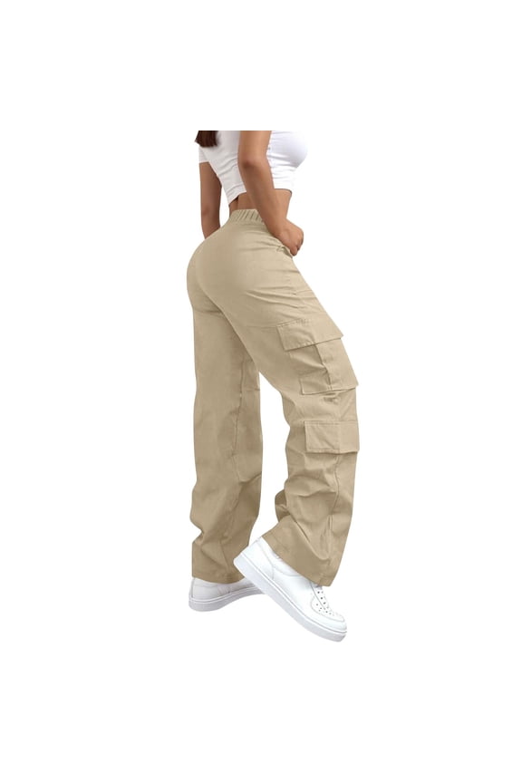 Cargo Sweatpants for Women Baggy Loose Fit High Waisted Oversized Fleece Pants Drawstring Wide Leg Winter Y2k Joggers with Multiple Pockets Beige L