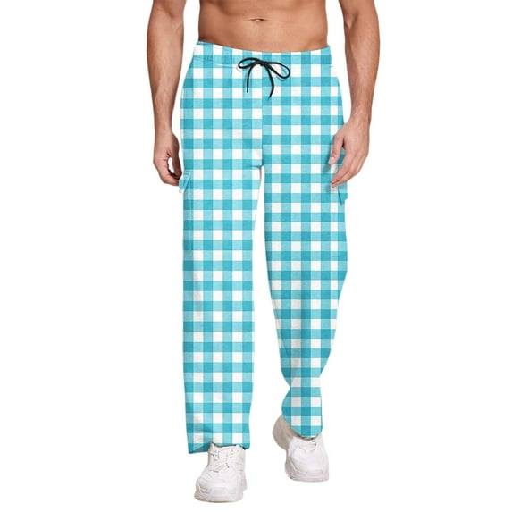 YDDIAN Checkered Gingham Tartan Men's Pajama Pants Sleepwear Lounge Pajama Bottoms Sky Blue M