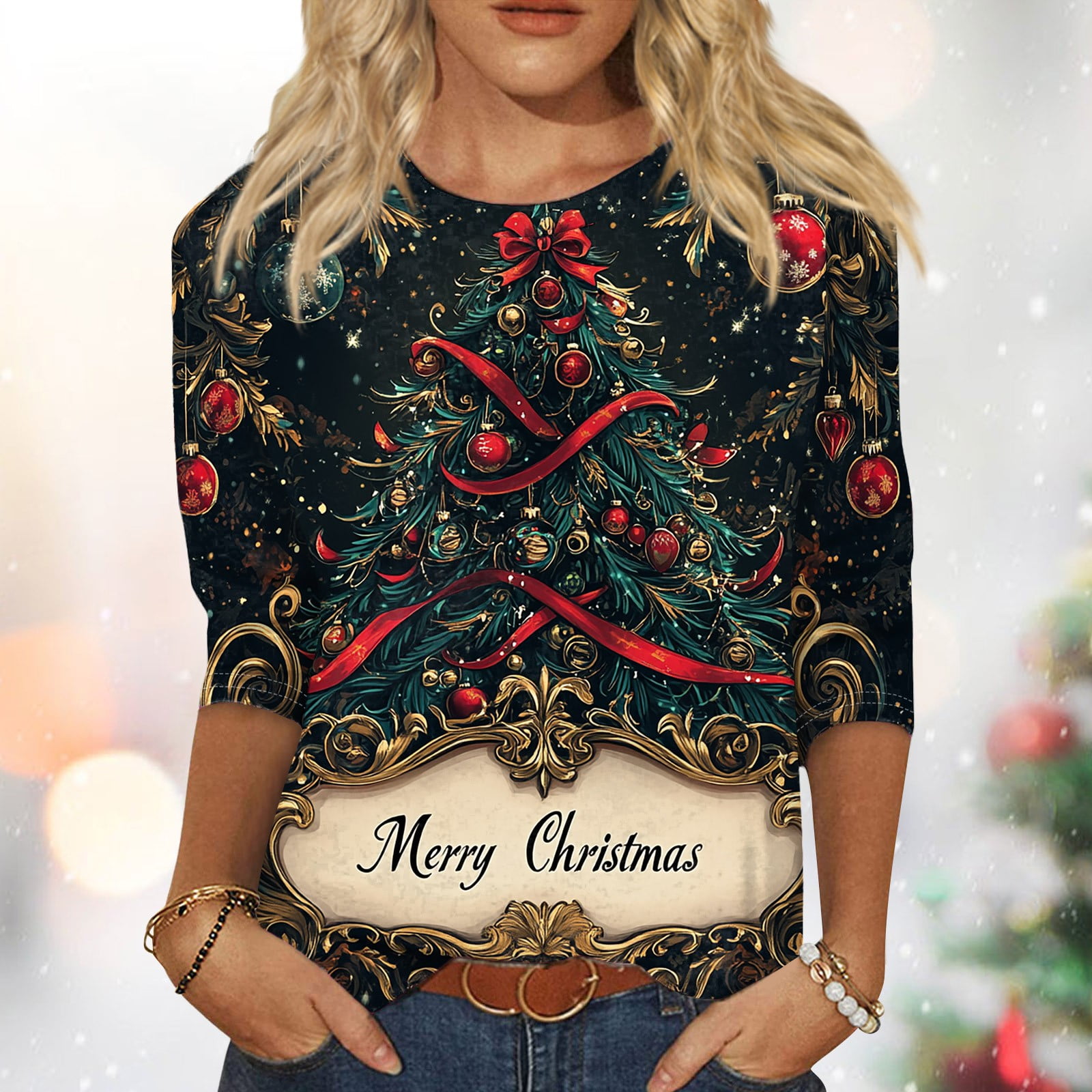 Xchqrti merry christmas plus size shirts for women oversized tshirt