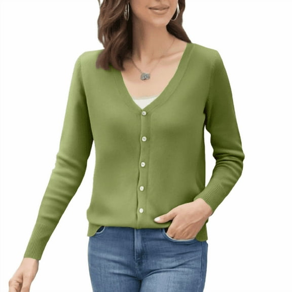 YDDIAN Cotton Cardigan Sweaters for Women Y2k Henley Loose Fit Knit Cardigan Long Sleeve V Neck Spring Dressy Fashion Sweaters Green L