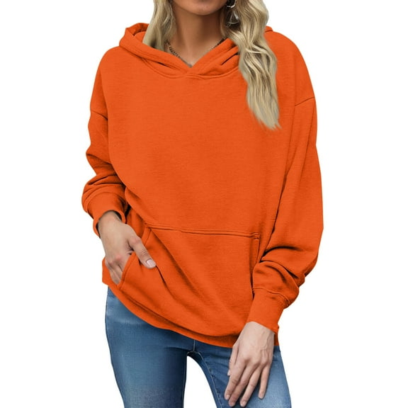 YDDIAN Cute Hoodies for Women Oversized Crew Neck Fleece Sweatshirts Drawstring Fall Y2k Long Sleeve Pullover Plain Sweaters with Pockets Saffron M