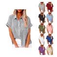 thumbnail image 1 of YDDIAN Cute Shirts for Women Loose Fit Henley Collared Tops V Neck Short Sleeve Winter Dressy Basic Shirts Light Gray 5XL, 1 of 5