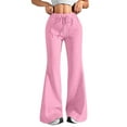 thumbnail image 1 of YDDIAN Flare Sweatpants Women Plus Size High Waisted Baggy Pants Wide Leg Summer Work Drawstring Sweatpants with Pockets Pink M, 1 of 5