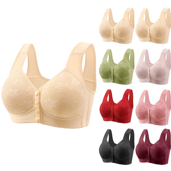 YDDIAN Front Close Bras For Older Women Full Coverage No Underwire Comfort Push Up Daisy Bras Wireless Winter Trendy Underwear Complexion 42