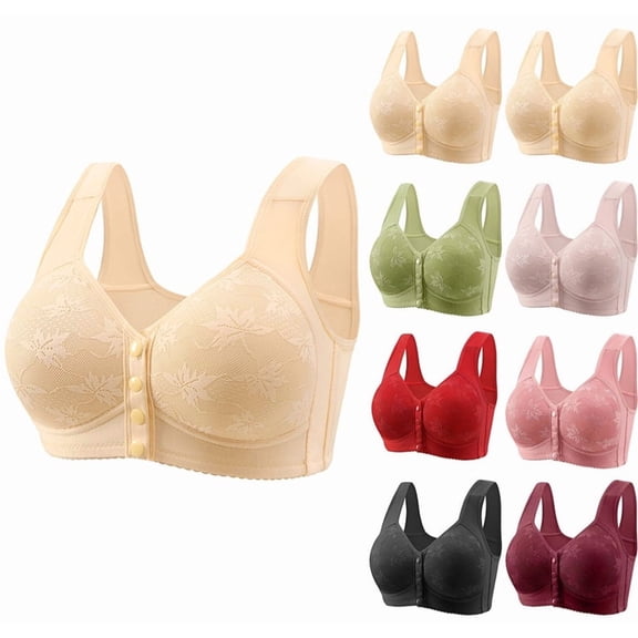 YDDIAN Front Close Bras For Older Women Full Coverage No Underwire Comfort Push Up Daisy Bras Wireless Winter Trendy Underwear Complexion 42