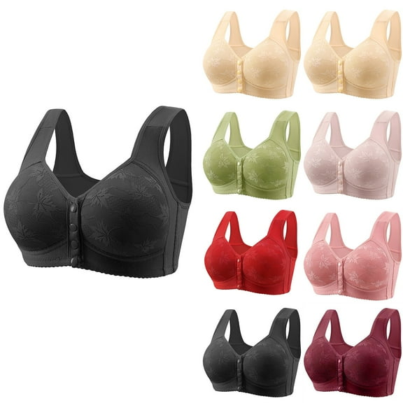 YDDIAN Front Closure Bras For Older Women Full Coverage Comfort Push Up Daisy Bras Wireless No Underwire Summer Workout Underwear Black 44