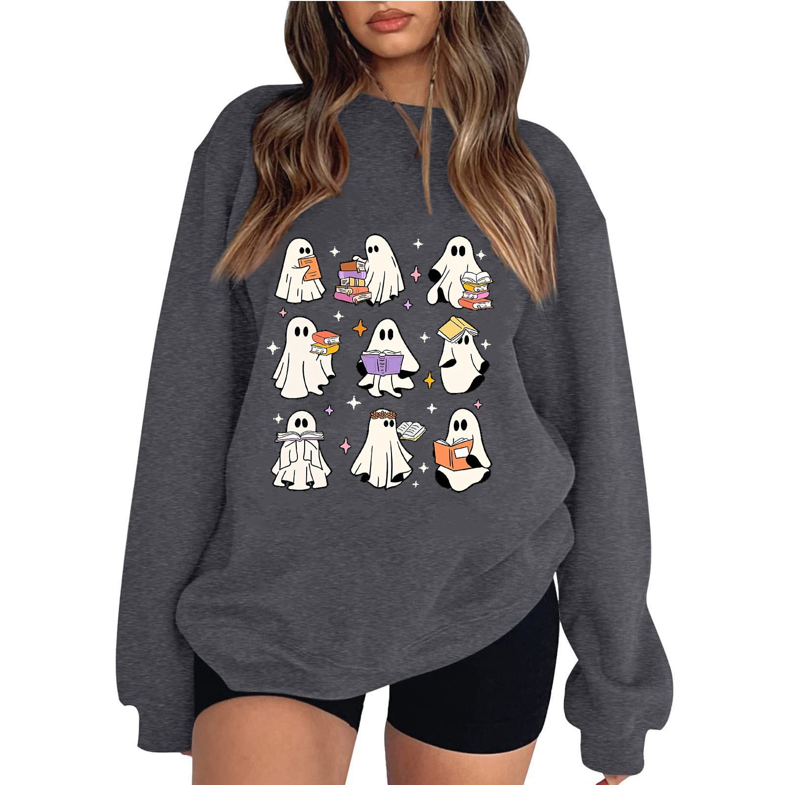 YDDIAN Halloween Ghost Print Sweatshirts Women Ghost Halloween Print
