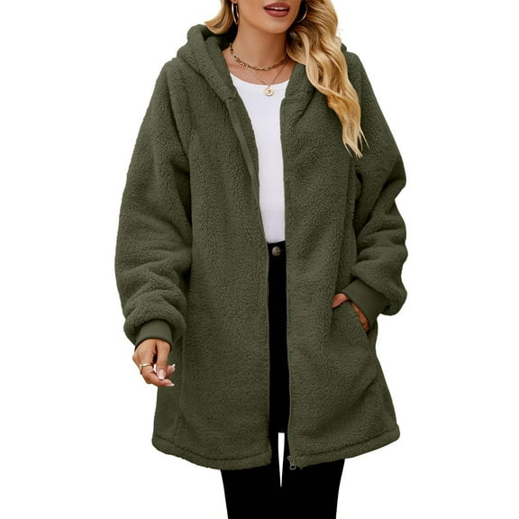 YDDIAN Hooded Cardigan for Women and Men, Oversized Sweatshirt Fuzzy Fleece Blanket Hoodie Jacket Army Green S