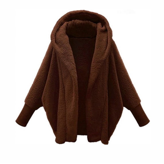 YDDIAN Hooded Fleece Jacket for Women Oversized Batwing Cardigans Open Front Bed Jacket Hooded Winter Coats Hooded Coat Coffee XL