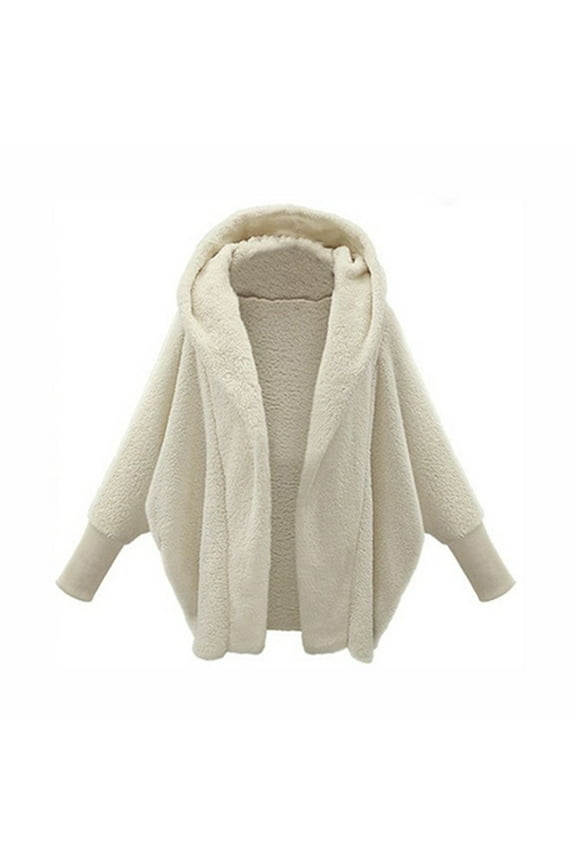 Hooded Fleece Jacket for Women Oversized Batwing Cardigans Open Front Bed Jacket Hooded Winter Coats Hooded Coat White 3XL