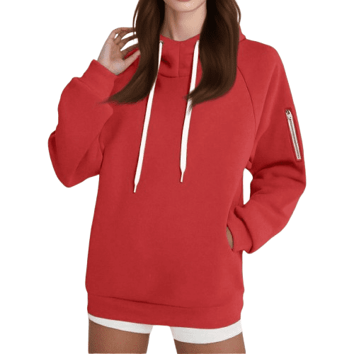 YDDIAN Hooded Sweater Women Plain Oversized Drawstring Hoodies Long Sleeve Winter Y2k Dressy Tops with Pockets Red XL