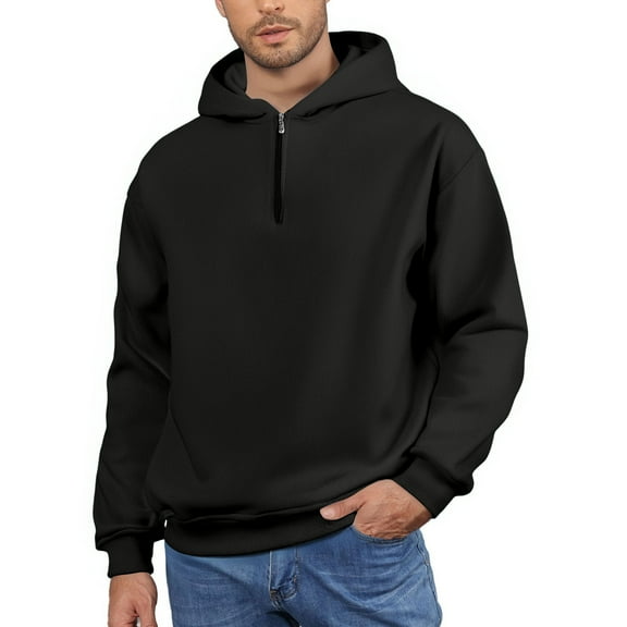 YDDIAN Hoodies for Men Drop Shoulder Pullovers Loose Fit Long Sleeve Plus Size Sweatshirts Quarter Zip Fall Casual Dressy Hoodie Black XXXL