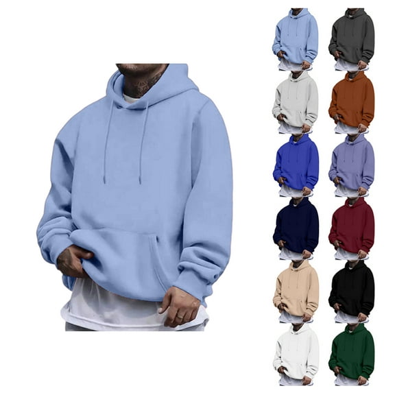YDDIAN Hoodies for Men Pullover Plain Fleece Oversized Hooded Sweatshirt Drawstring Long Sleeve Fall Y2k Dressy Hoodie with Pockets Sky Blue 3XL