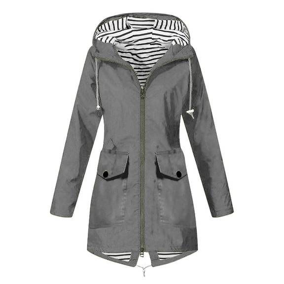 YDDIAN Lightweight Rain Jacket Women Casual Long Sleeve Plus Size Long Rain Coats Zip Up Hooded Winter Hiking Outdoor Waterproof Rain Jackets with Pockets Dark Gray L