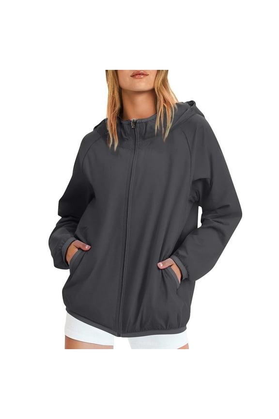 Lightweight Rain Jacket Women Plus Size with Hood Packable Raincoats Zip Up Long Sleeve Fall Travel Outdoor Waterproof Windbreaker with Pockets Black M