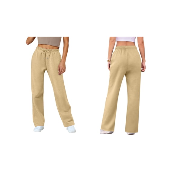 YDDIAN Lightweight Sweatpants Women Oversized Drawstring Plain Wide Leg Pants High Waisted Straight Leg Winter Fashion Casual Sweatpants with Pockets Khaki XXL