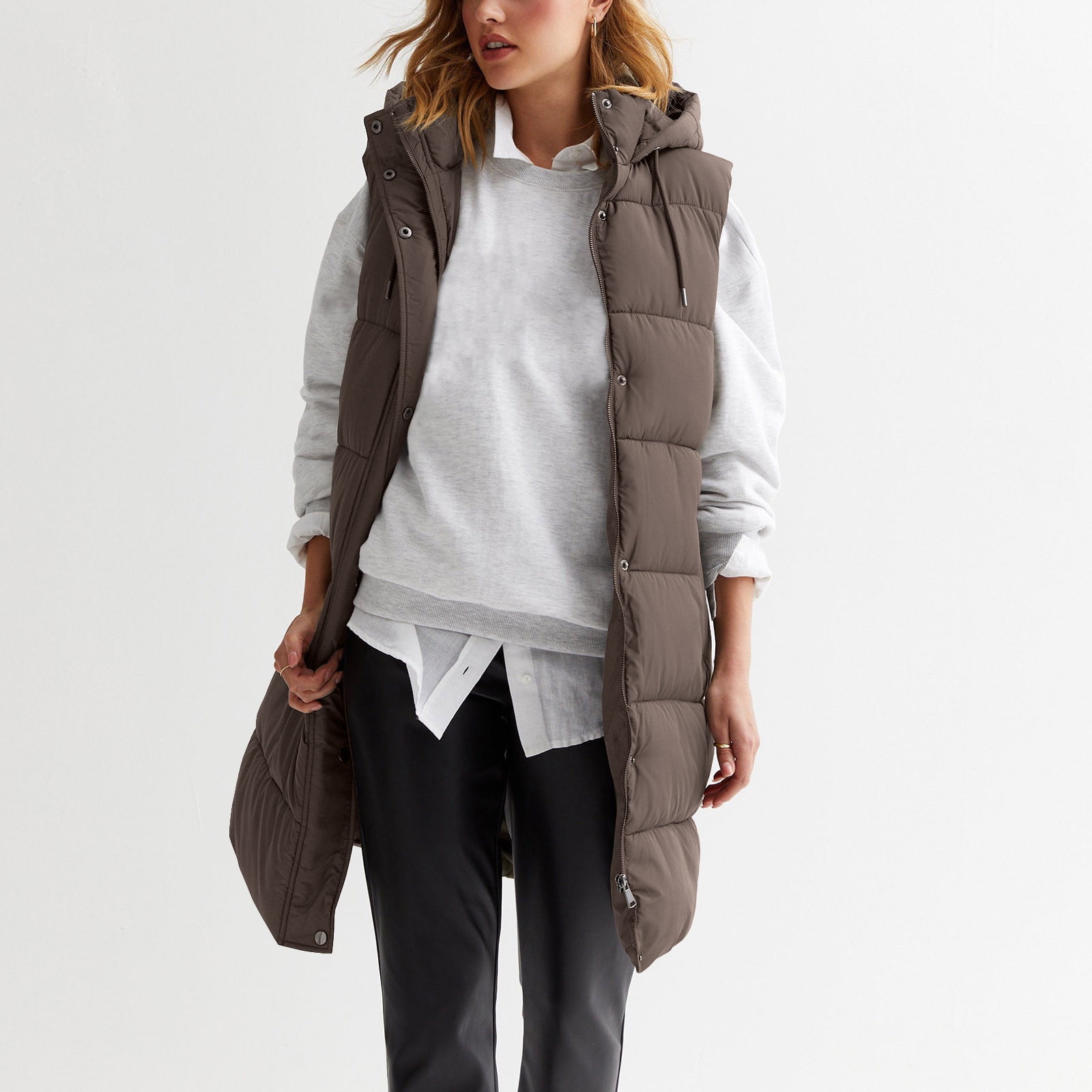 Hooded Padded Long Vest Jacket