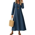 thumbnail image 1 of YDDIAN Long Sleeve Maxi Dress for Women Plus Size Lightweight Midi Dress V-Neck Summer Beach Fashion Dresses with Pockets Navy L, 1 of 5