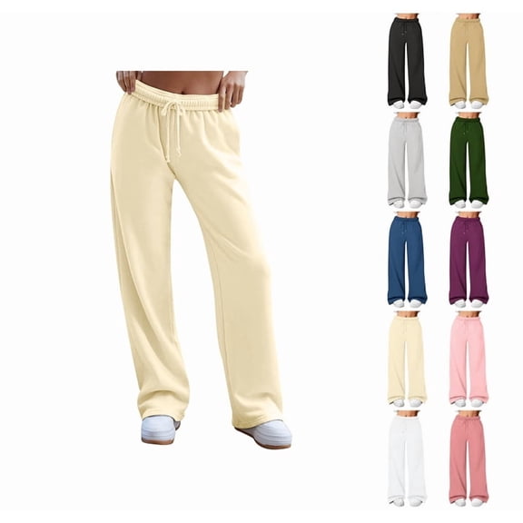YDDIAN Loose Wide Leg Pants for Women Oversized High Waisted Baggy Wide Leg Sweatpants Drawstring Straight Leg Fall Work Fashion Pants with Pockets Beige S