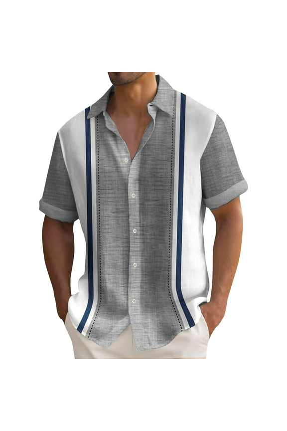 Men's Cuban Guayabera Casual Shirts Button Down Short Sleeve Dress Shirt Summer Beach Mexican Tops Dark Gray 3XL