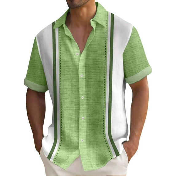 YDDIAN Men's Cuban Guayabera Casual Shirts Button Down Short Sleeve Dress Shirt Summer Beach Mexican Tops Green 3XL