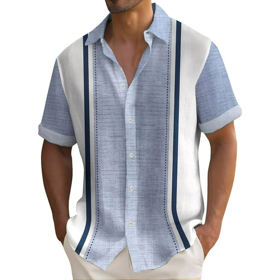 YDDIAN Men's Cuban Guayabera Casual Shirts Button Down Short Sleeve Dress Shirt Summer Beach Mexican Tops Sky Blue 4XL