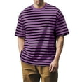 YDDIAN Men's Fashion Loose Fit Crewneck Stripe TShirt Purple 3XL